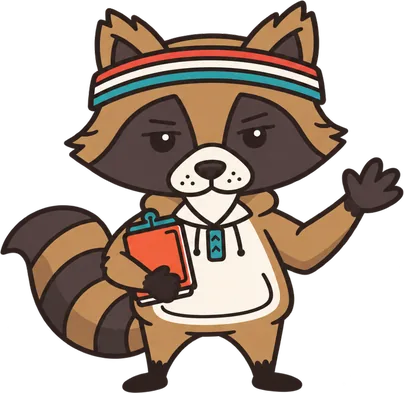 Pablo, the Lerno study raccoon, waving with a notepad under one arm